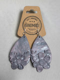 Pink and Grey Clay Earrings with 3D Flower