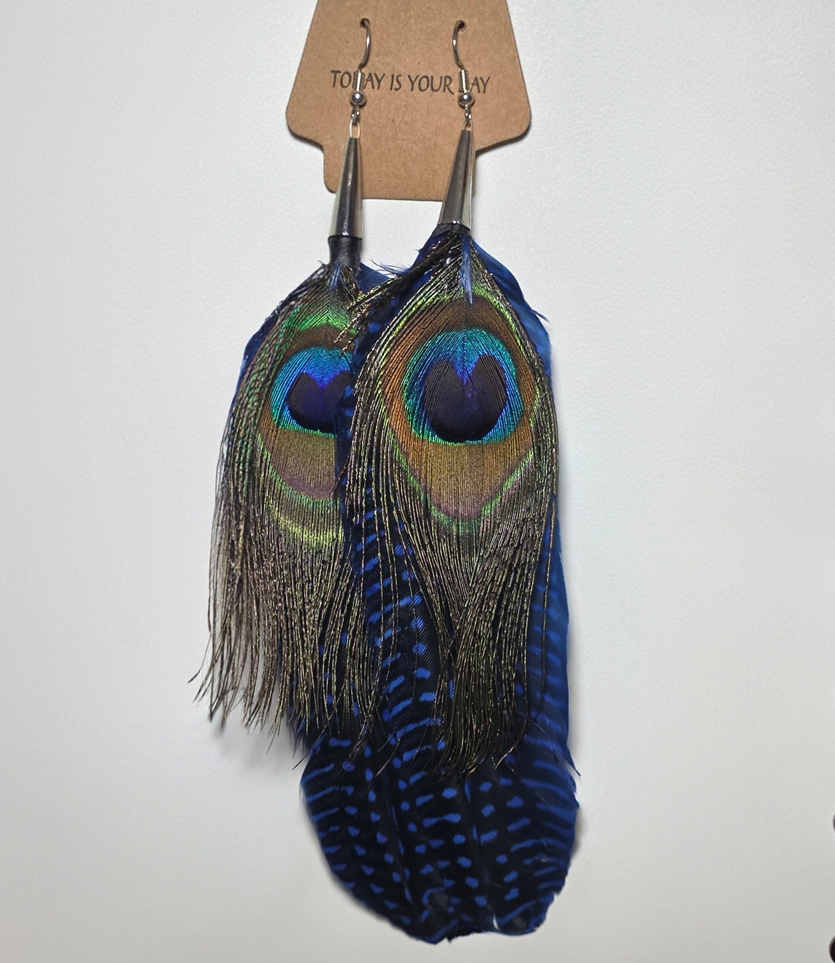 Silver Topped Feather Earrings