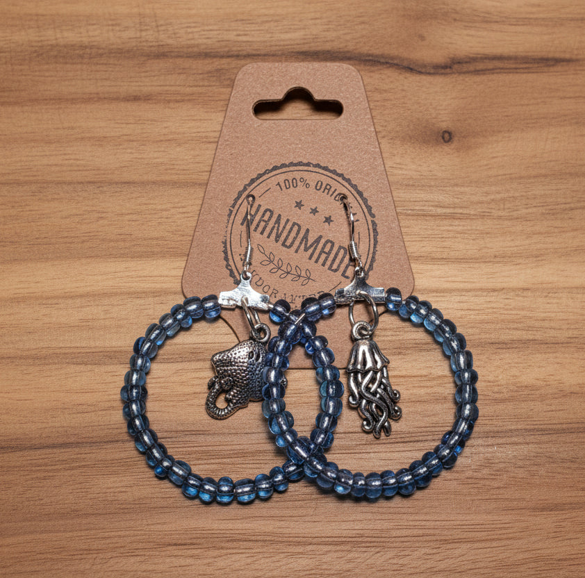 Ocean Beaded Hoop Dangles