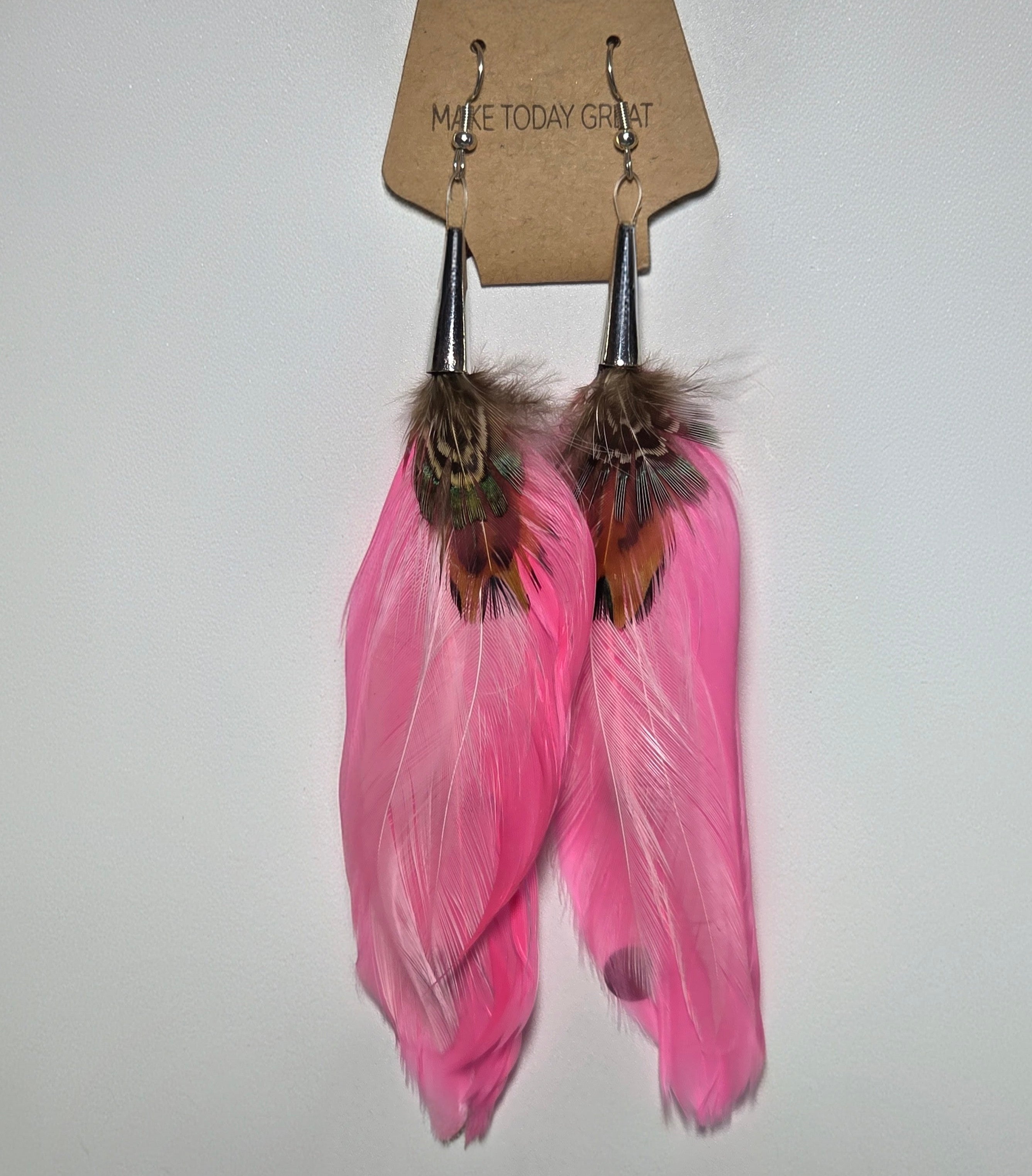 Silver Topped Feather Earrings