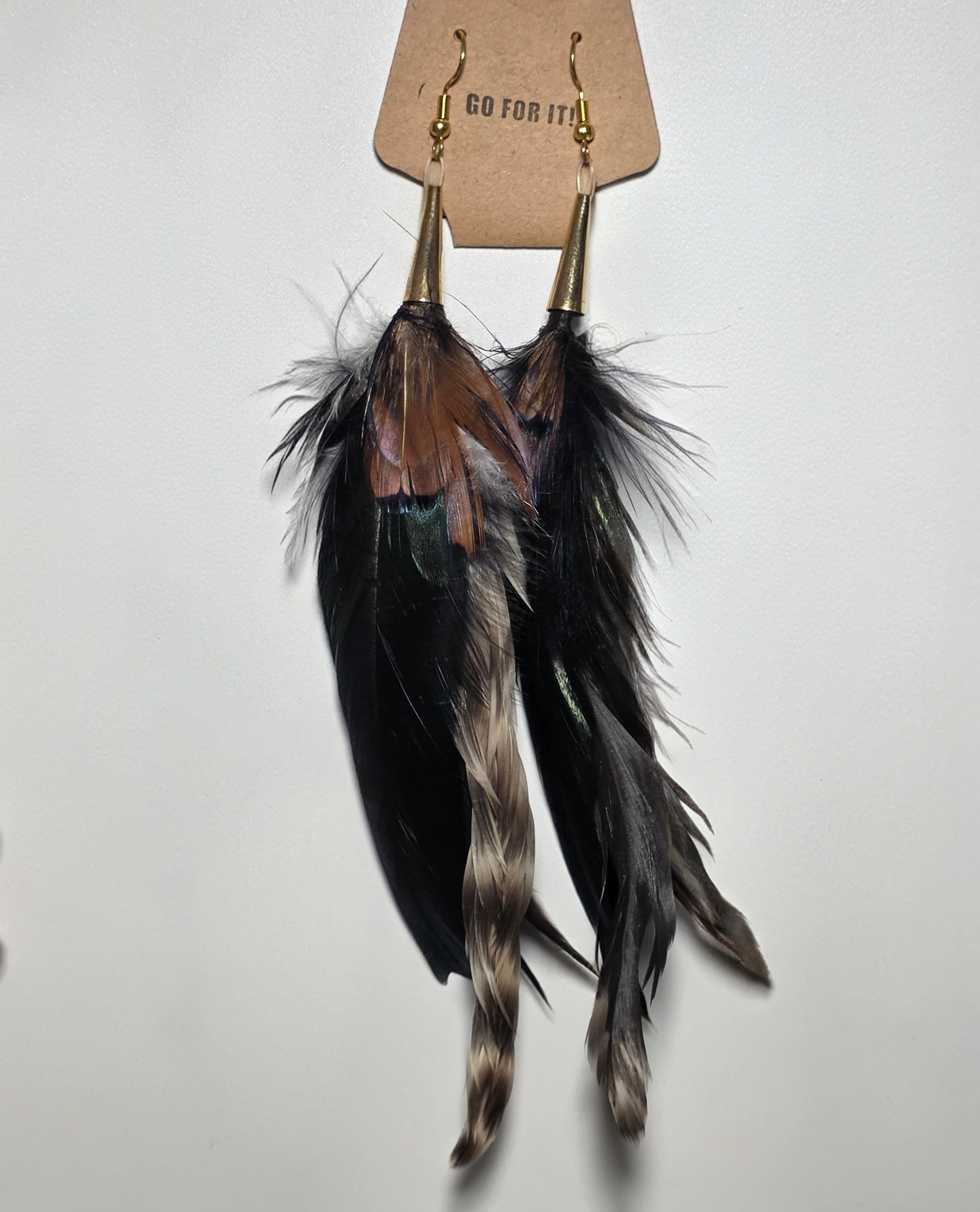 Gold Topped Feather Earrings