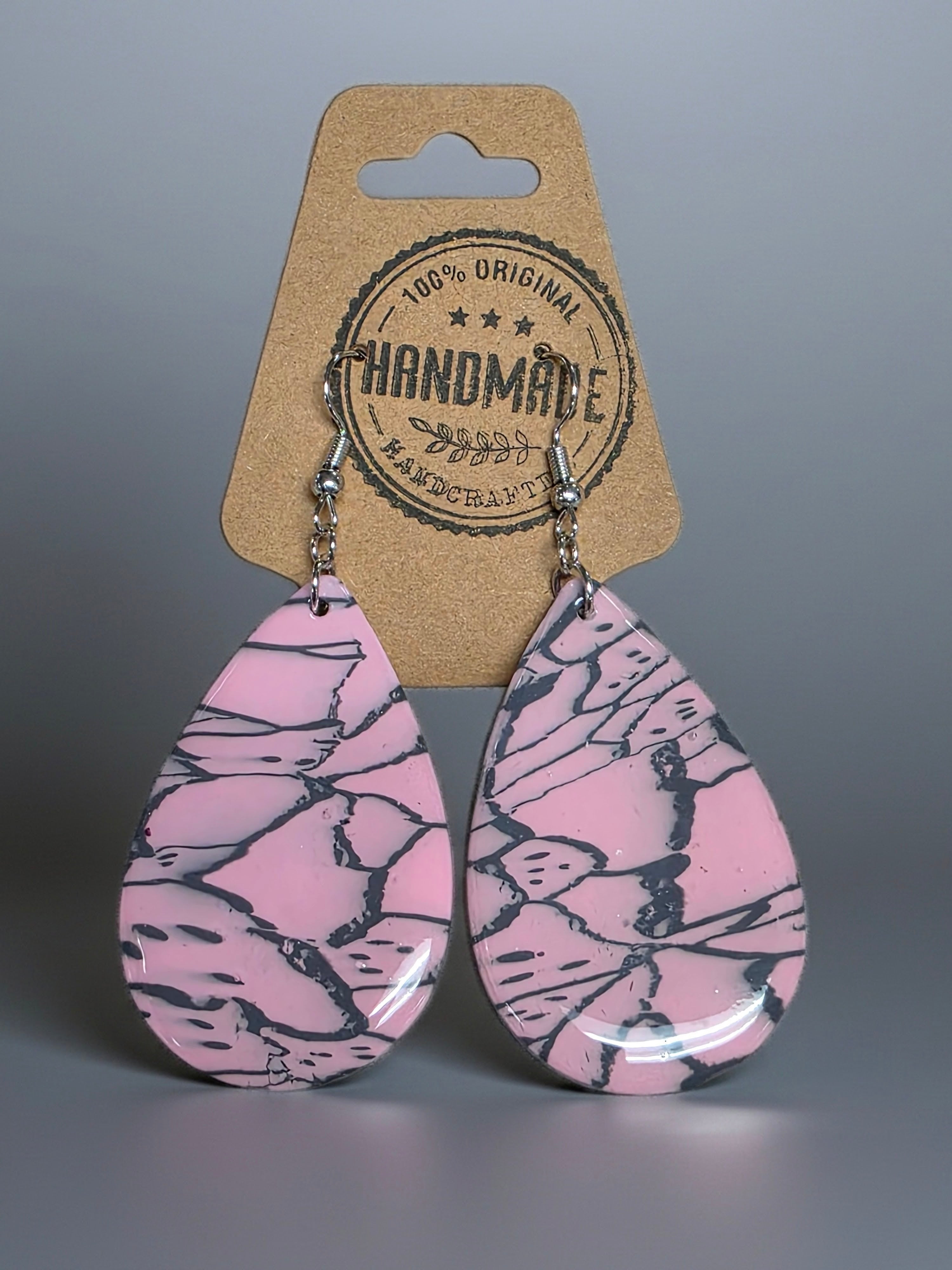 Marbled Pink and Black Clay Earrings