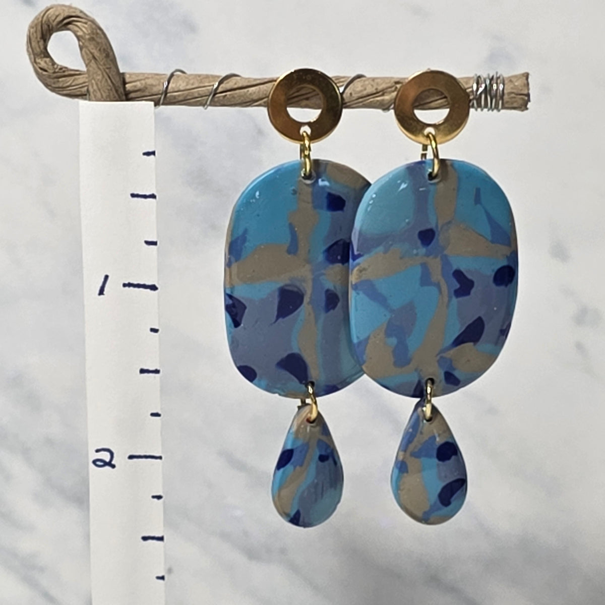 Oval Mosaic Teardrop Stud Dangles
