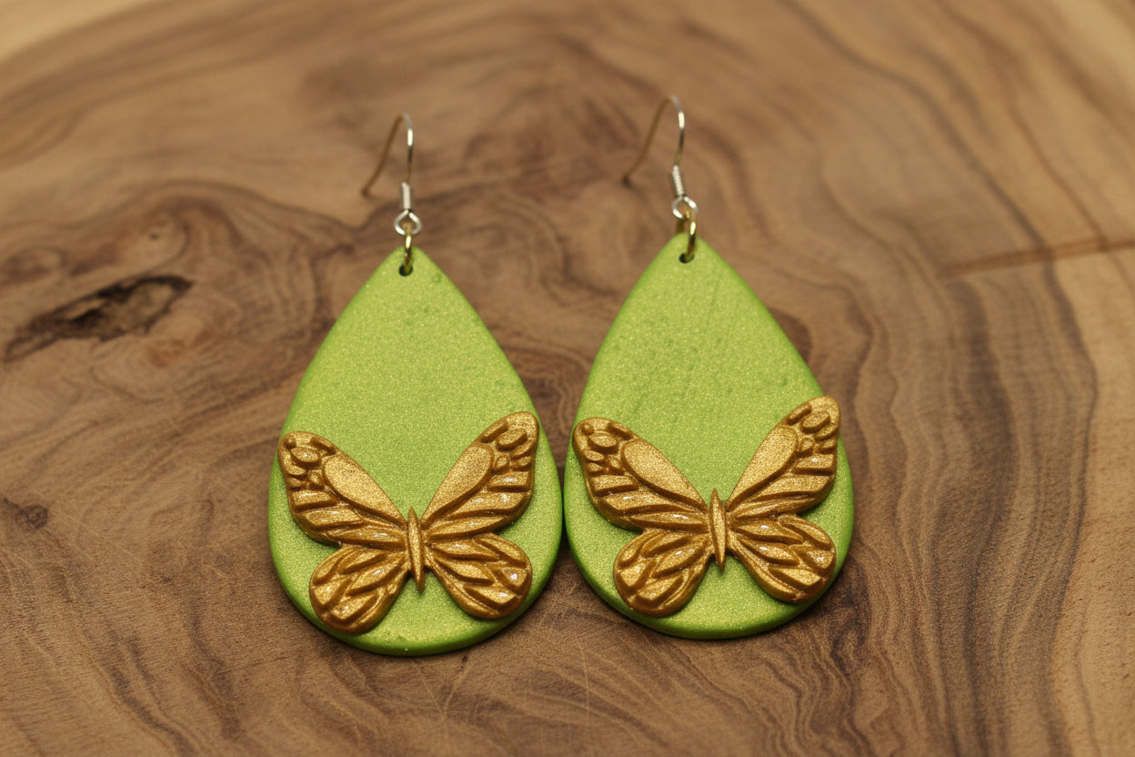 Clay Butterfly on Green Teardrops