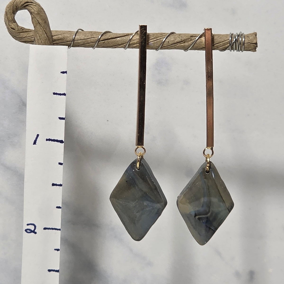 Earthy Bar Diamond Dangle Studs