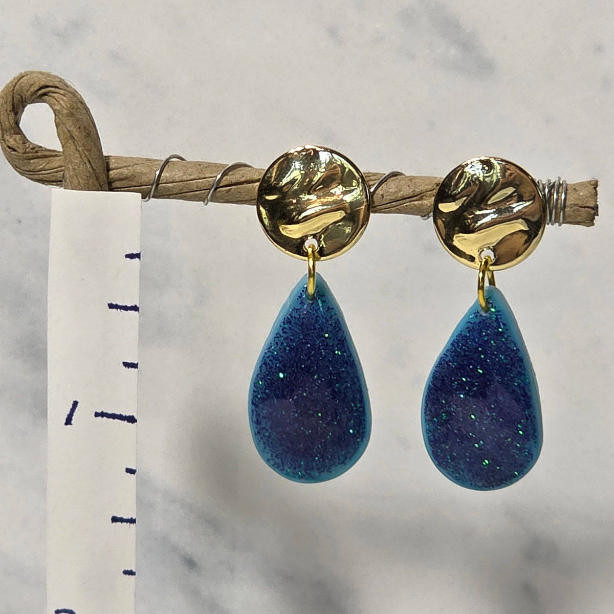 Blue Glittery Teardrop Stud Dangles