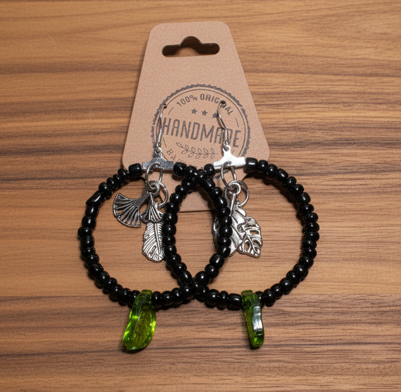 Leafy Beaded Hoops