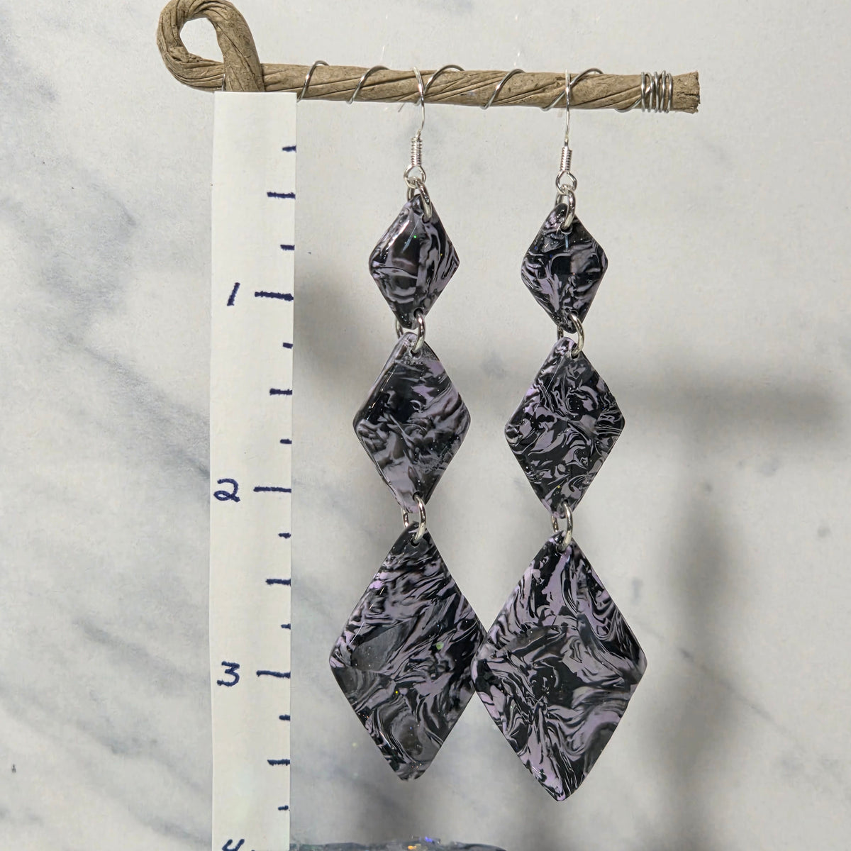 Marbled Black and Lavender Tiered Diamonds