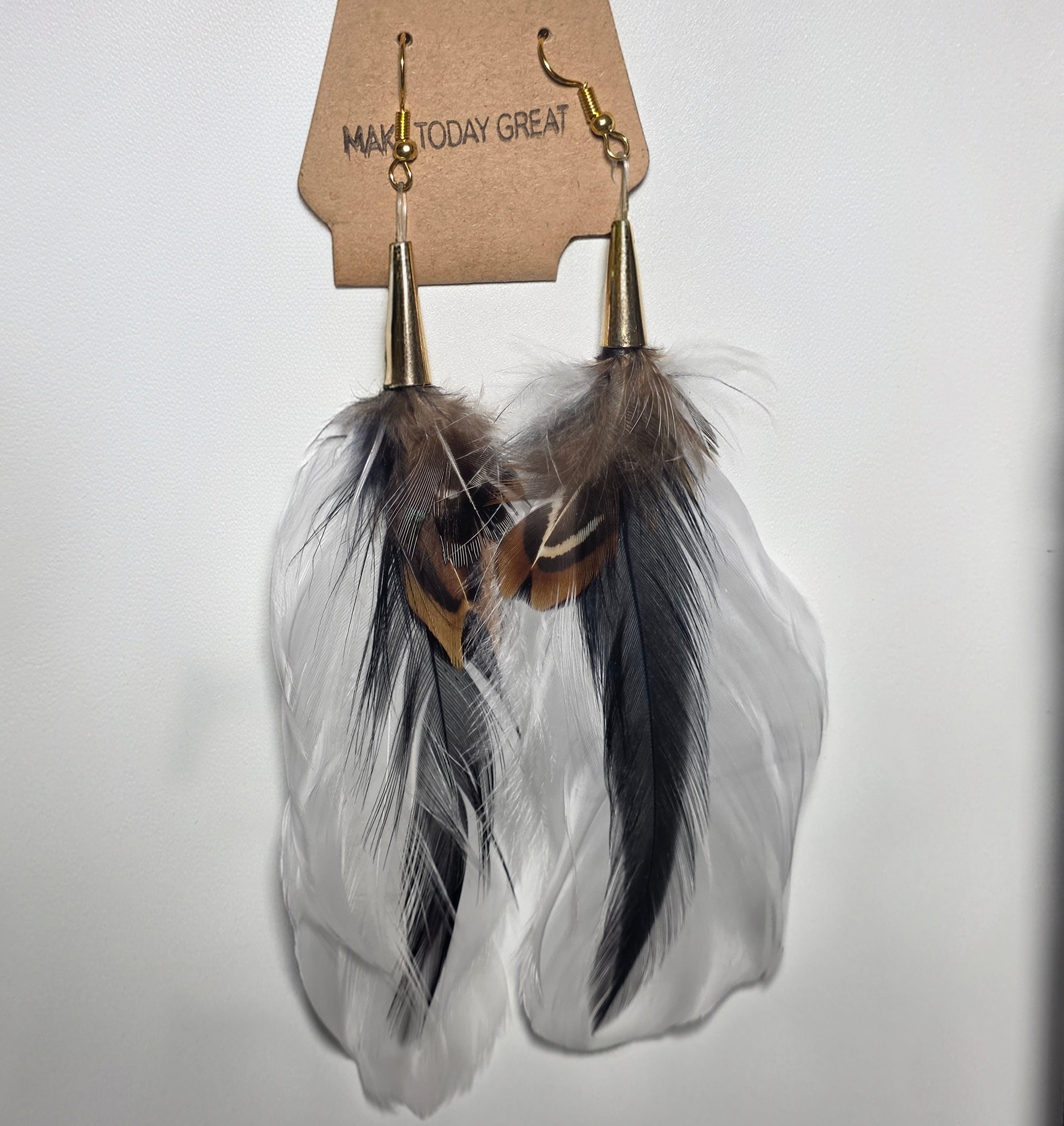 Gold Topped Feather Earrings