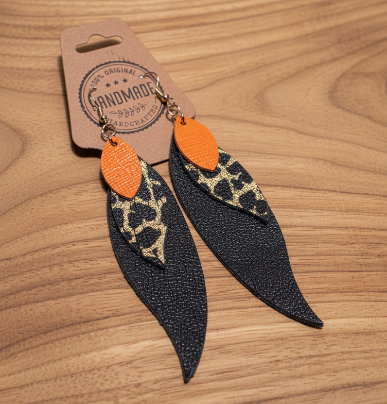 Black and Orange Leather Feathers