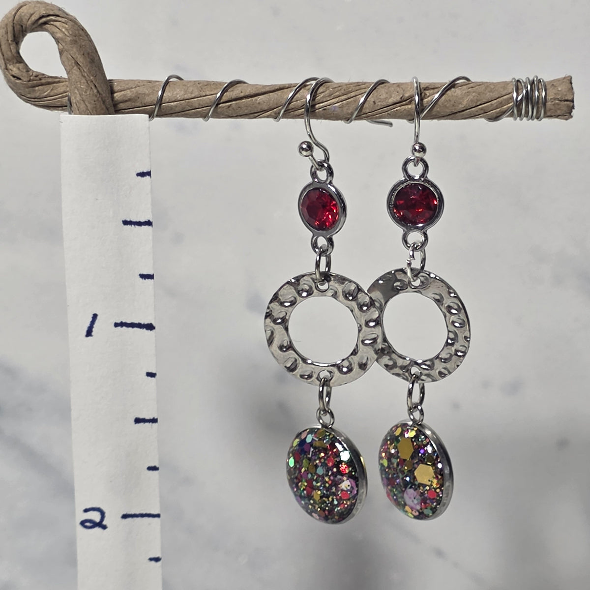 Hammered Metal Circle Glitter Dangles
